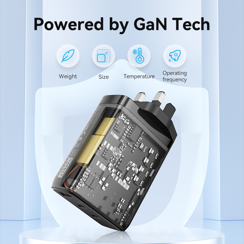 3-Port USB (C+C+A) GaN Charger (100W/65W/30W) UK-Plug Black Model # FELB0-UK