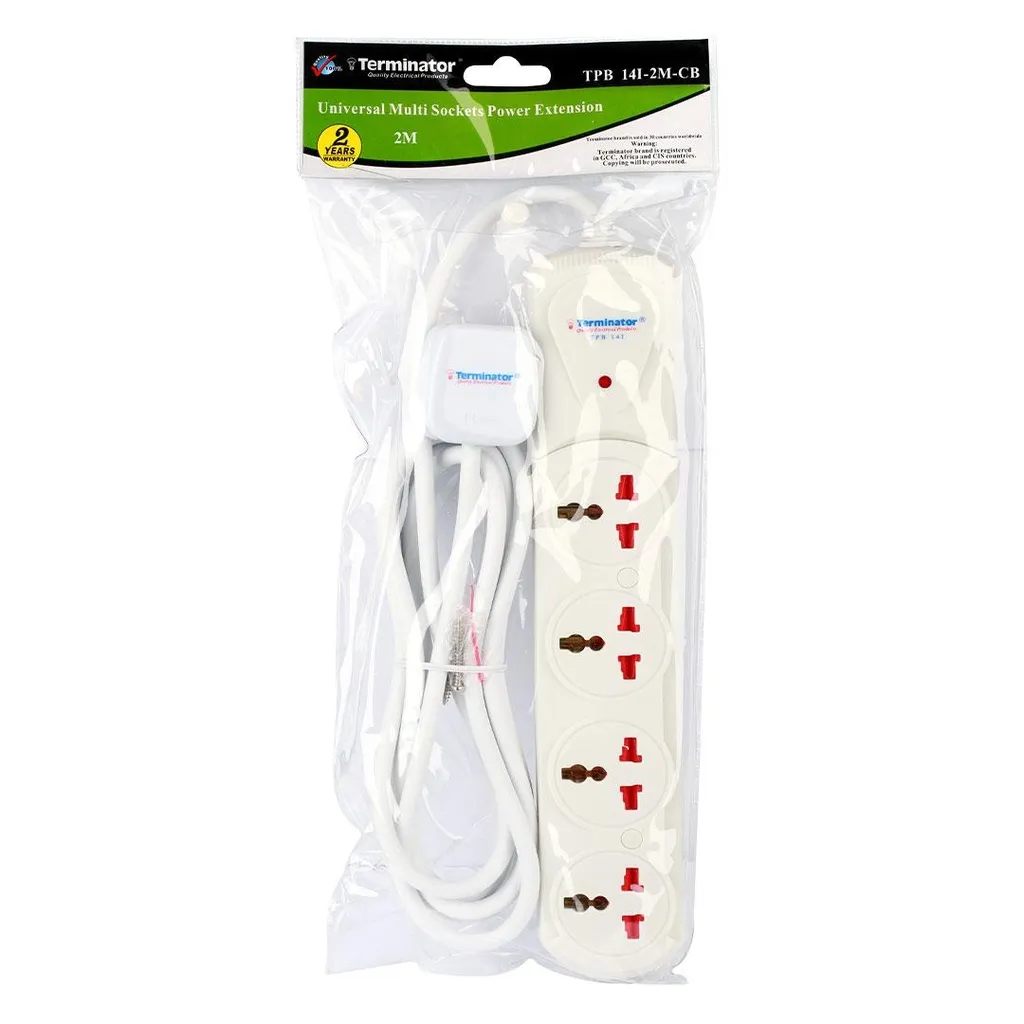 [TPB 14I-2M-CB] Terminator 4 Way Universal Power Extension Socket With Indicator 1.00mm2 Wire Off Wh.webp