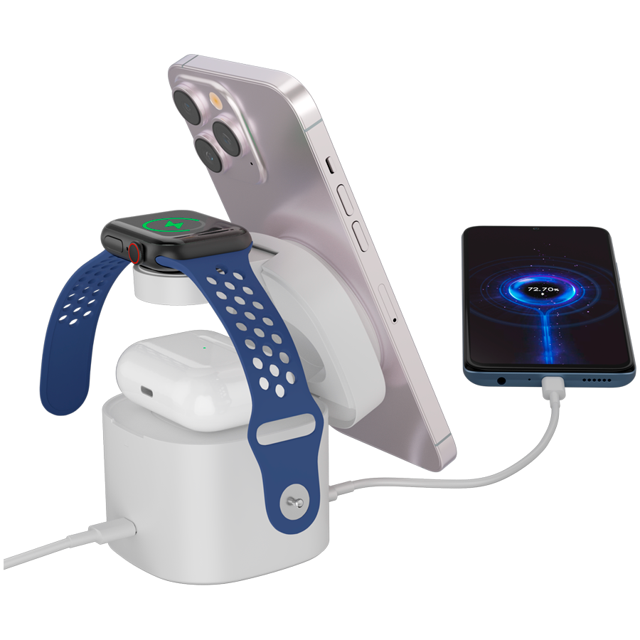 Canyon 4 in 1 Wireless Charging Stand, 30W max, Size: 70x70x70.3mm, weight: 414g, with 1M cable, white - Extra Image 1