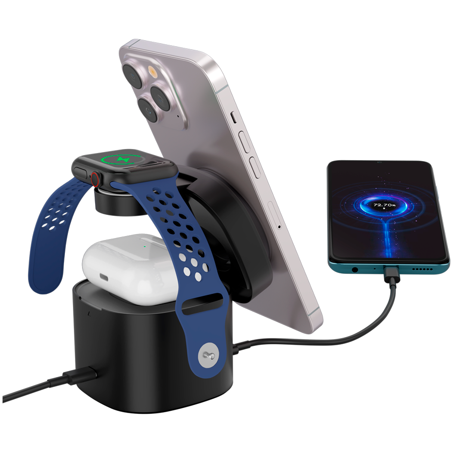 Canyon 4 in 1 Wireless Charging Stand, 30W max, Size: 70x70x70.3mm, weight: 414g, with 1M cable, black - Extra Image 1
