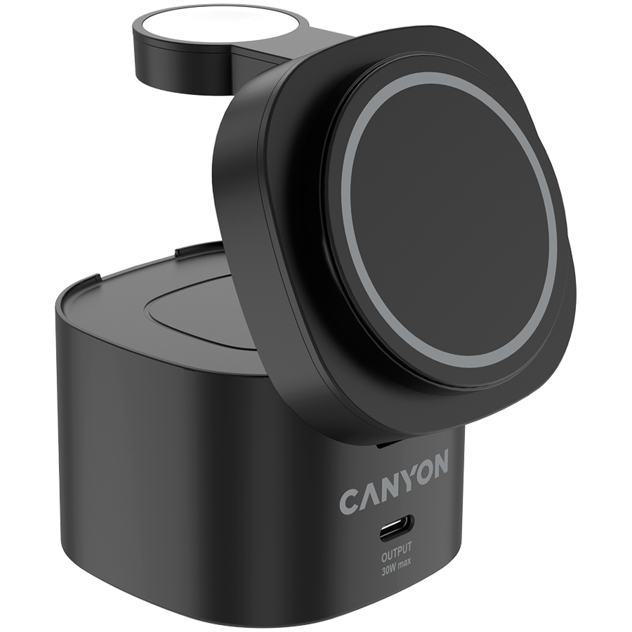 Canyon 4 in 1 Wireless Charging Stand, 30W max, Size: 70x70x70.3mm, weight: 414g, with 1M cable, black - Extra Image 2
