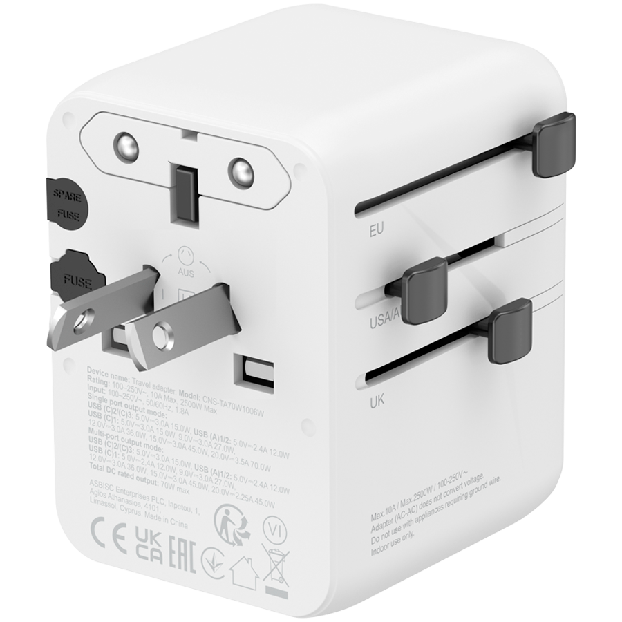 CANYON Travel Adapter OnTour 70 EU/UK/US/AUS 70W White - Extra Image 1