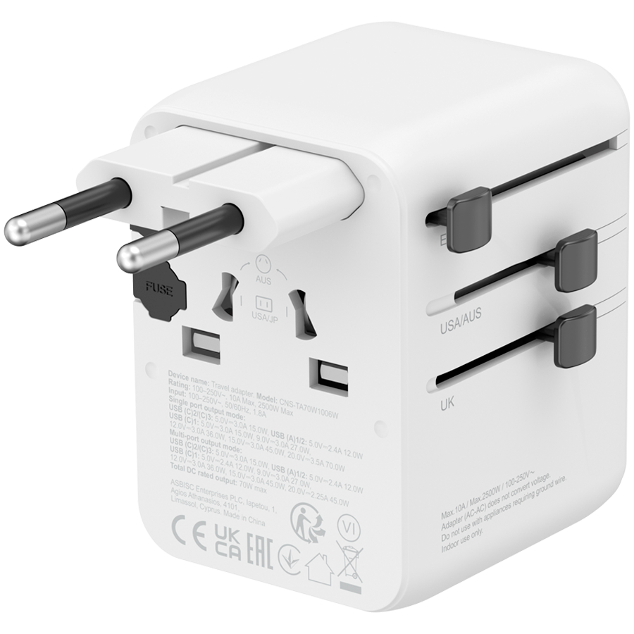 CANYON Travel Adapter OnTour 70 EU/UK/US/AUS 70W White - Extra Image 2