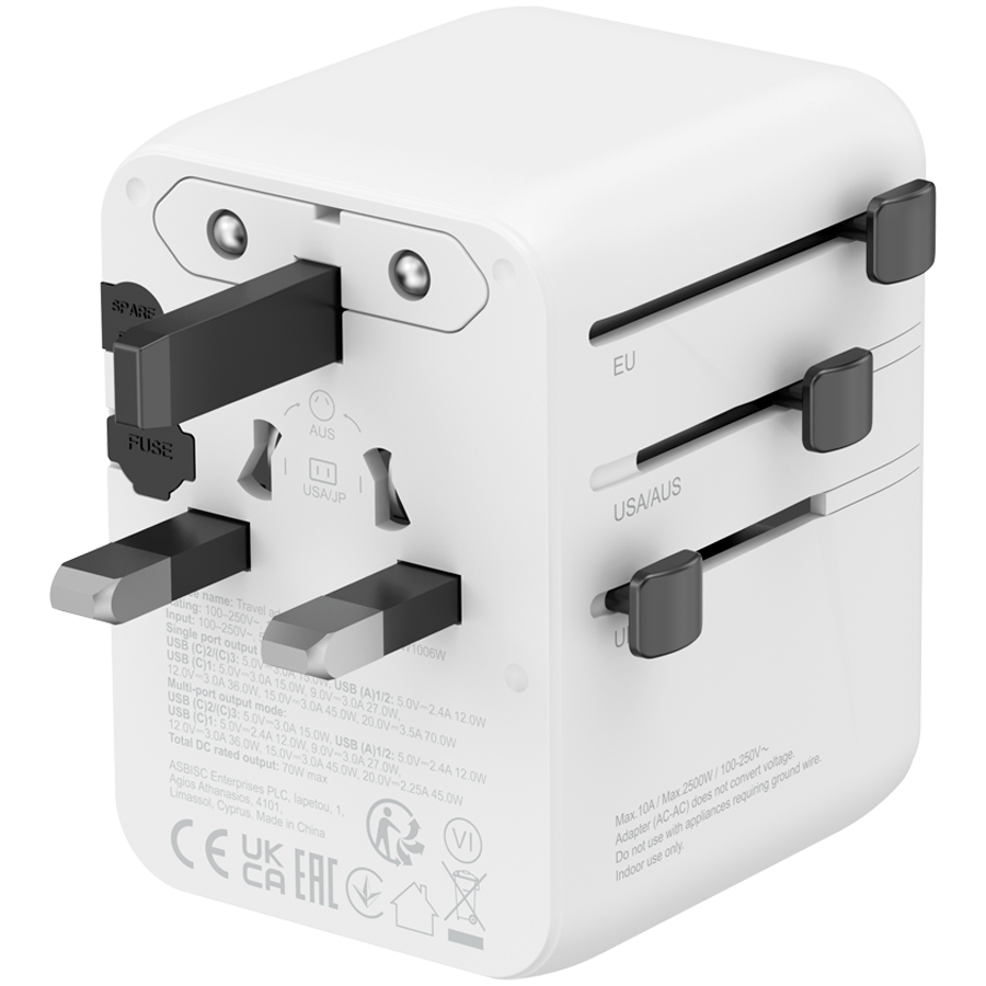 CANYON Travel Adapter OnTour 70 EU/UK/US/AUS 70W White - Extra Image 3