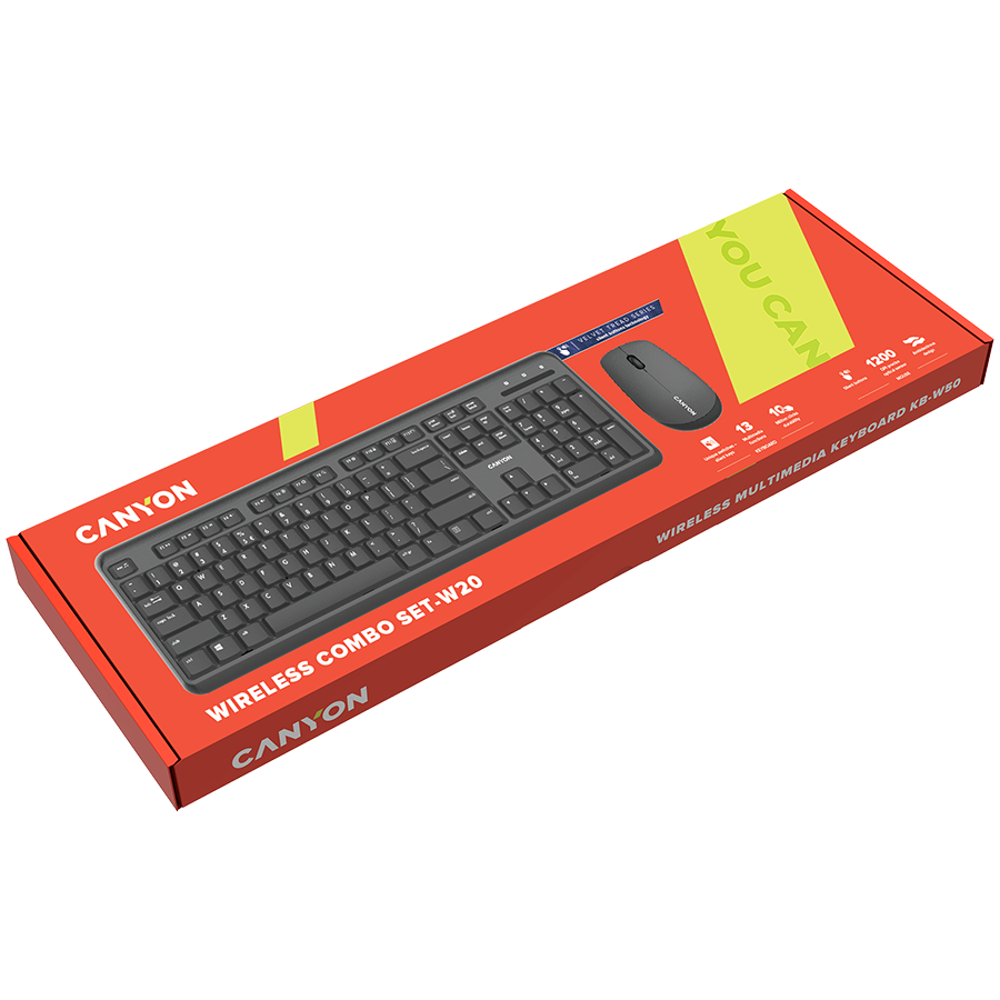 CANYON SET-W20 EN/AR Keyboard+Mouse Velvet Wireless Black - Extra Image 1