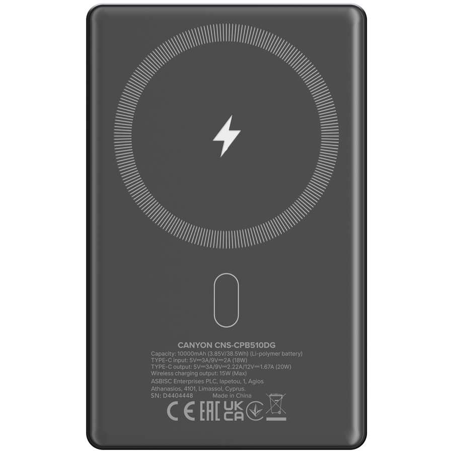 CANYON power bank OnPower 510 slim Magnetic 10000 mAh PD20W Dark Grey - Extra Image 2