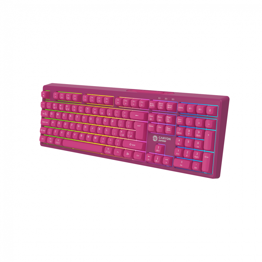 Canyon 105keys gaming keyboard,with 2.4G+ Bluetooth mode, battery 2000mAh, RGB backlight 3 types and 7 colors, size:407*119*19mm, PVC cable 1.8M , Black,weight:556+/-10g - Extra Image 1