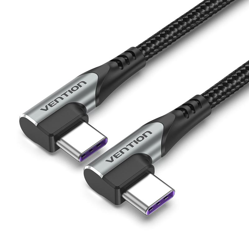 VENTION USB 2.0 C Male to C Male Dual Right Angle 5A Cable 1.5M Gray Aluminum Alloy Type Model # TANHG