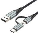 VENTION USB 2.0 A Male to 2-in-1 Micro-B&USB-C Male Cable 1M Gray Aluminum Alloy Type Model # CQEHF