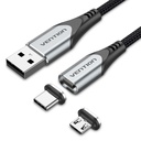 VENTION USB 2.0 A Male to 2-in-1 Micro-B&USB-C Male Magnetic Cable 1M Gray Aluminum Alloy Type Model # CQMHF