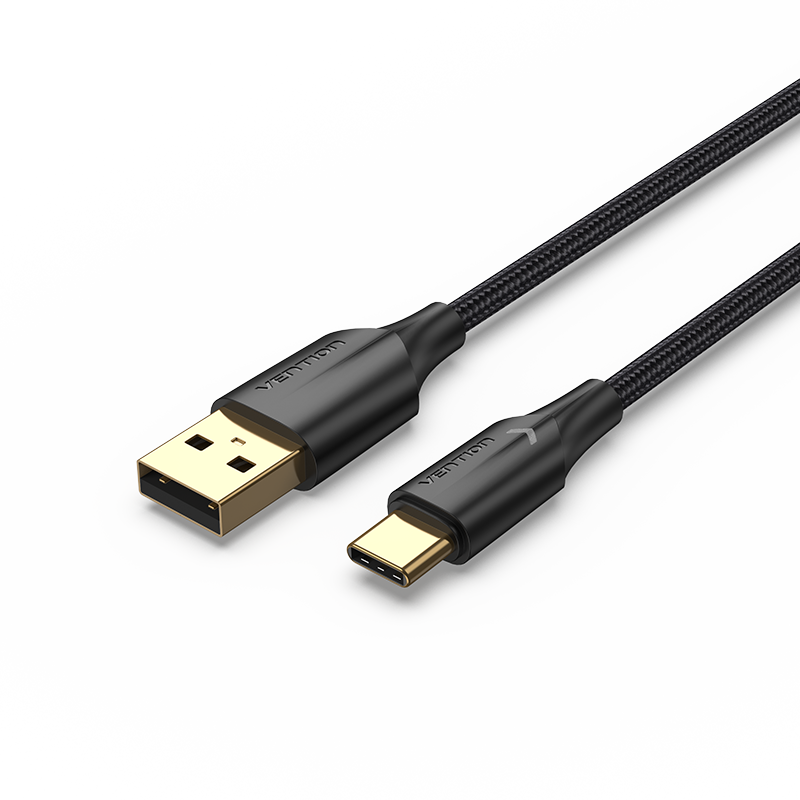 [CTFBF] VENTION Nylon Braided USB 2.0 A Male to C Male 3A Cable 1M Black LED Type Model # CTFBF