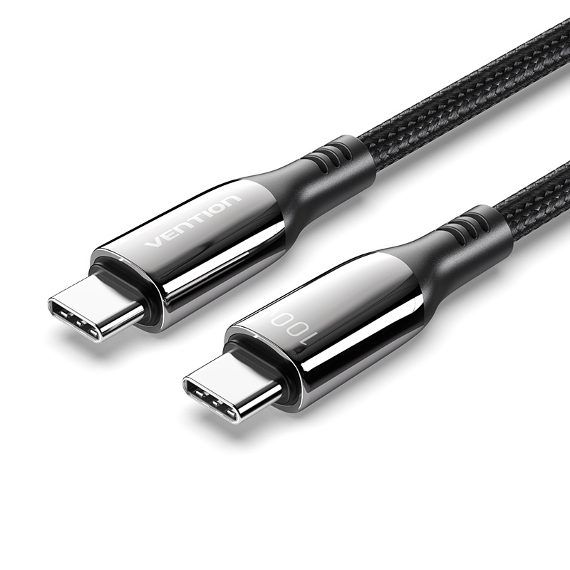[CTKBH] VENTION Cotton Braided USB 2.0 C Male to C Male 5A Cable 2M Black Zinc Alloy Type Model # CTKBH