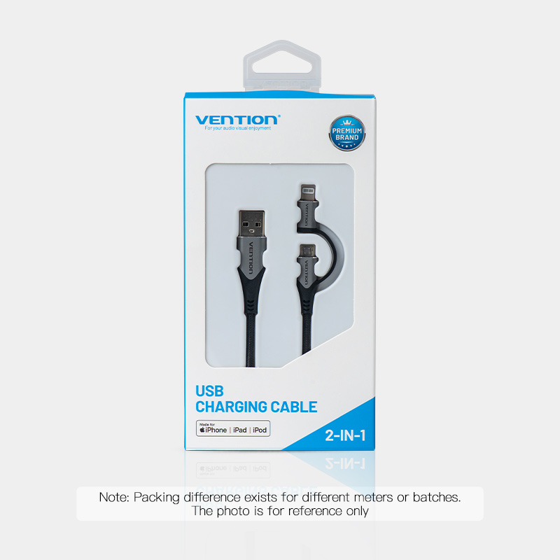 [CQHHF] VENTION USB 2.0 A Male to 2-in-1 Micro-B&Lightning Male Cable 1M Gray Aluminum Alloy Type Model # CQHHF
