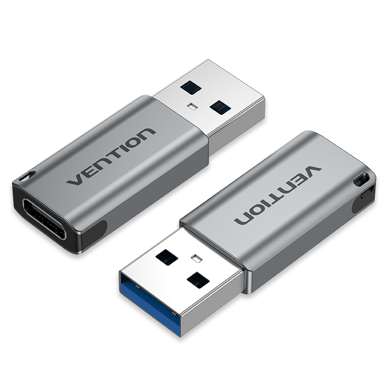 VENTION USB 3.0 Male to USB-C Female Adapter Gray Aluminum Alloy Type X2 Model # CDPH0-2