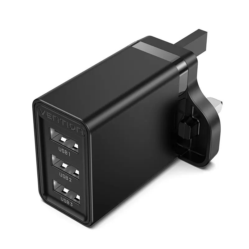 [FEAB0-UK] VENTION 3-port USB(A+A+A) Wall Charger(12W/12W/12W) UK-Plug Black Model # FEAB0-UK