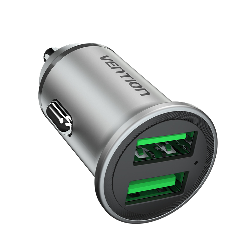 [FFAH0] VENTION Two-Port USB A+A(18/18) Car Charger Gray Mini Style Aluminium Alloy Type Model # FFAH0