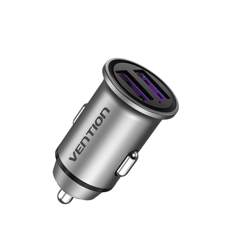 VENTION Two-Port USB A+A(30/30) Car Charger Gray Mini Style Aluminium Alloy Type Model # FFEH0