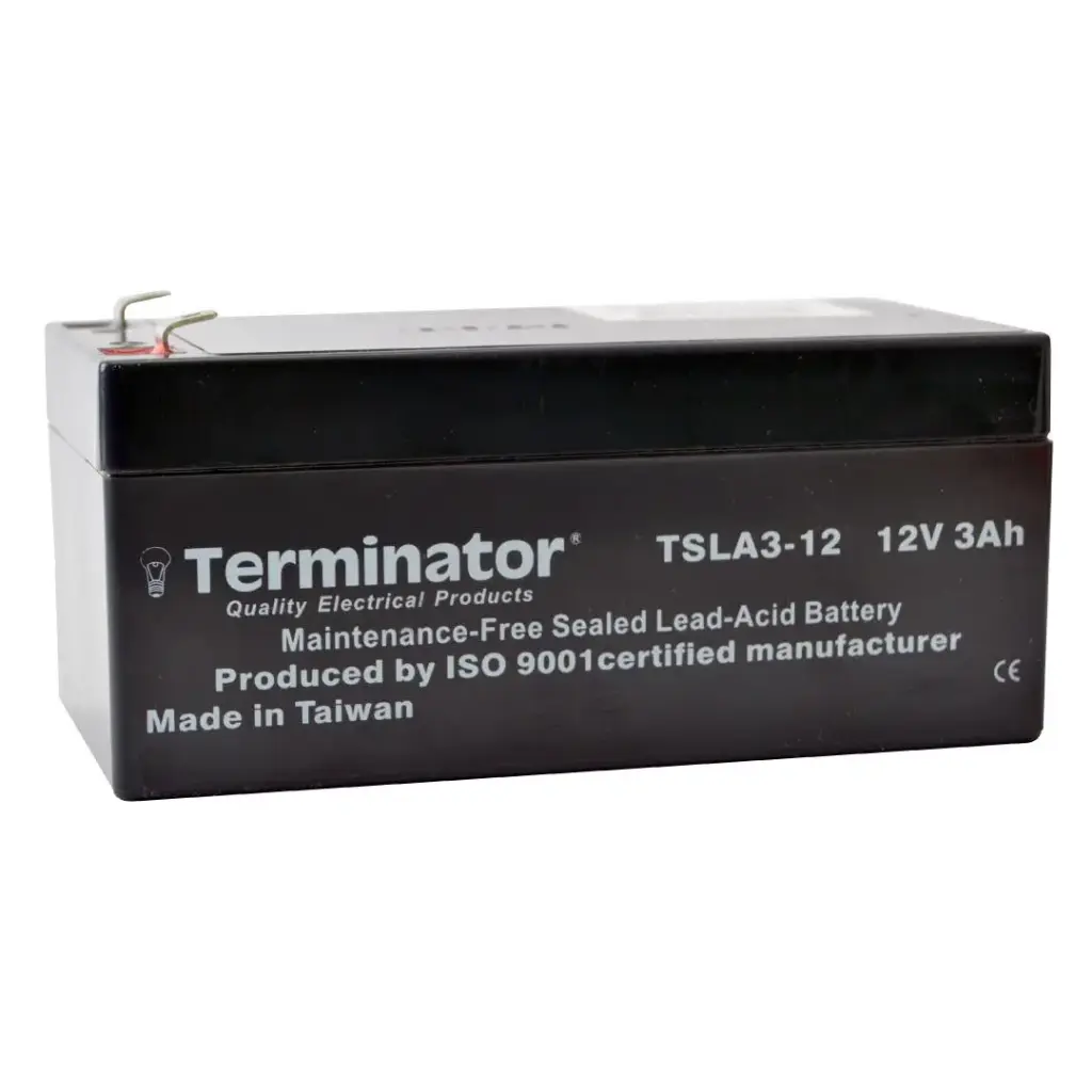 [TSLA 3-12] Terminator 12V 3Ah Lead Acid Battery – F1 Terminal Rechargeable UPS & Alarm Backup Battery – 134×67×59.5mm