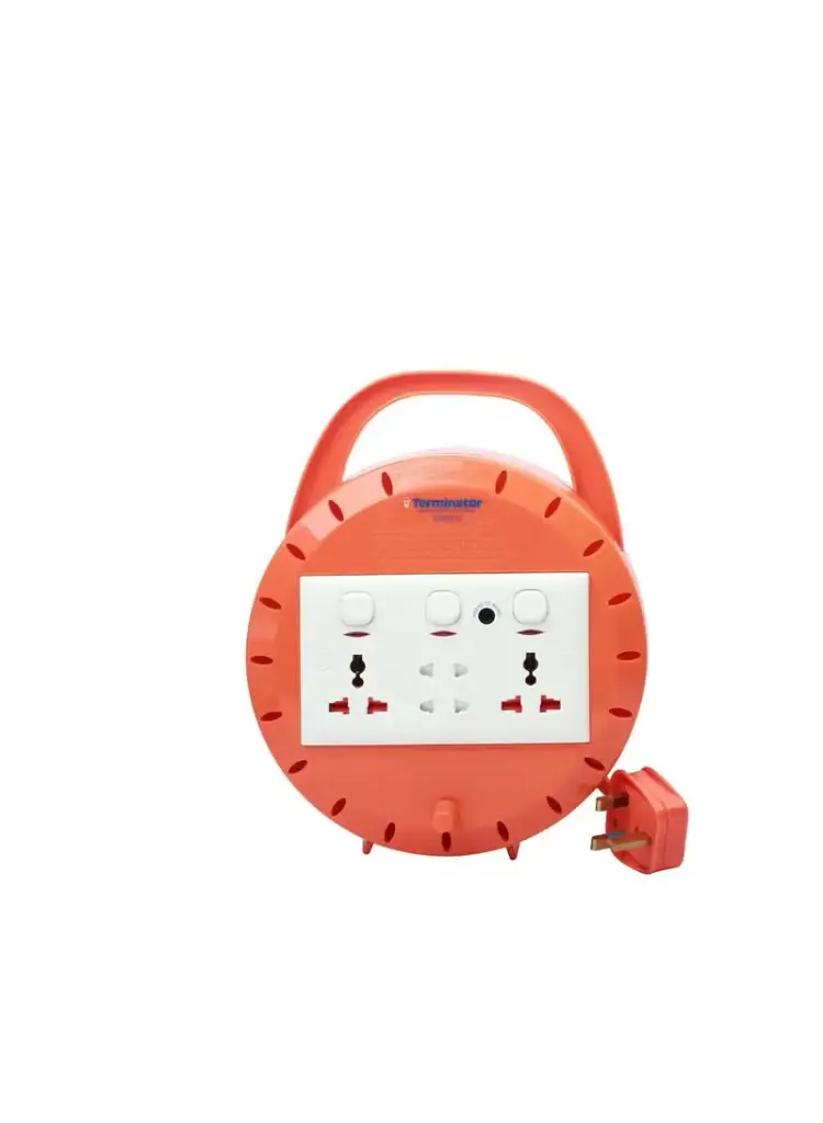 [TER 3210 (W)-5M] Terminator 4 Way Universal Power Extension Reel With Individual Switch Saftey Shutter 5M Cable 2-3 Pin & 2 Pin