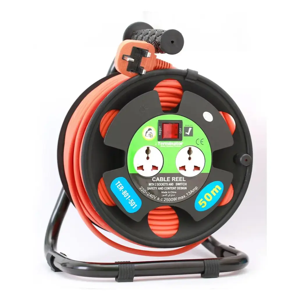 [TER 801-501] Terminator 2 Way Universal Power Extension Reel With 1 Switch and Saftey Shutter 50M Cable