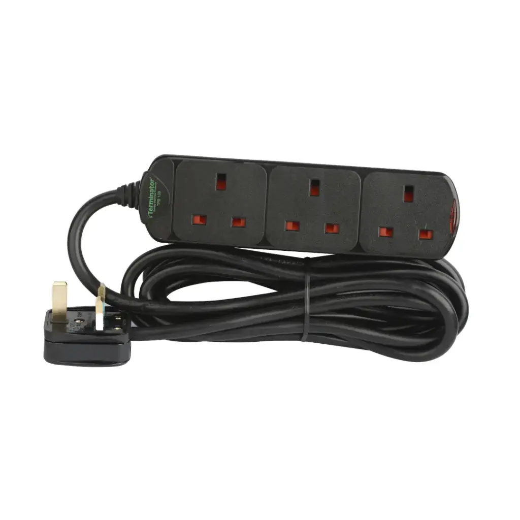 [TPB 13B-3M] Terminator 3 Way UK Power Extension Socket (Black)