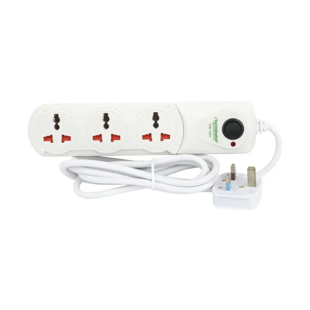 [TPB 13SA-2M] Terminator 3 Way Universal Power Extension Socket With Master Switch & Indicator 1.00mm2 Cable 2M 13A Fused Plug