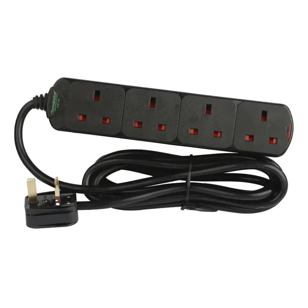 [TPB 14B-3M] Terminator 4 Way UK Power Extension Socket (Black)