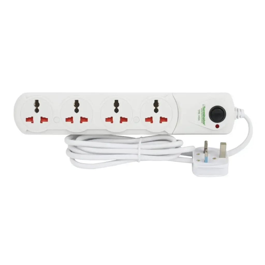 [TPB 14SA-2M] Terminator 4 Way Universal Power Extension Socket With Master Switch & Indicator 1.00mm2 Cable 2M 13A Fused Plug