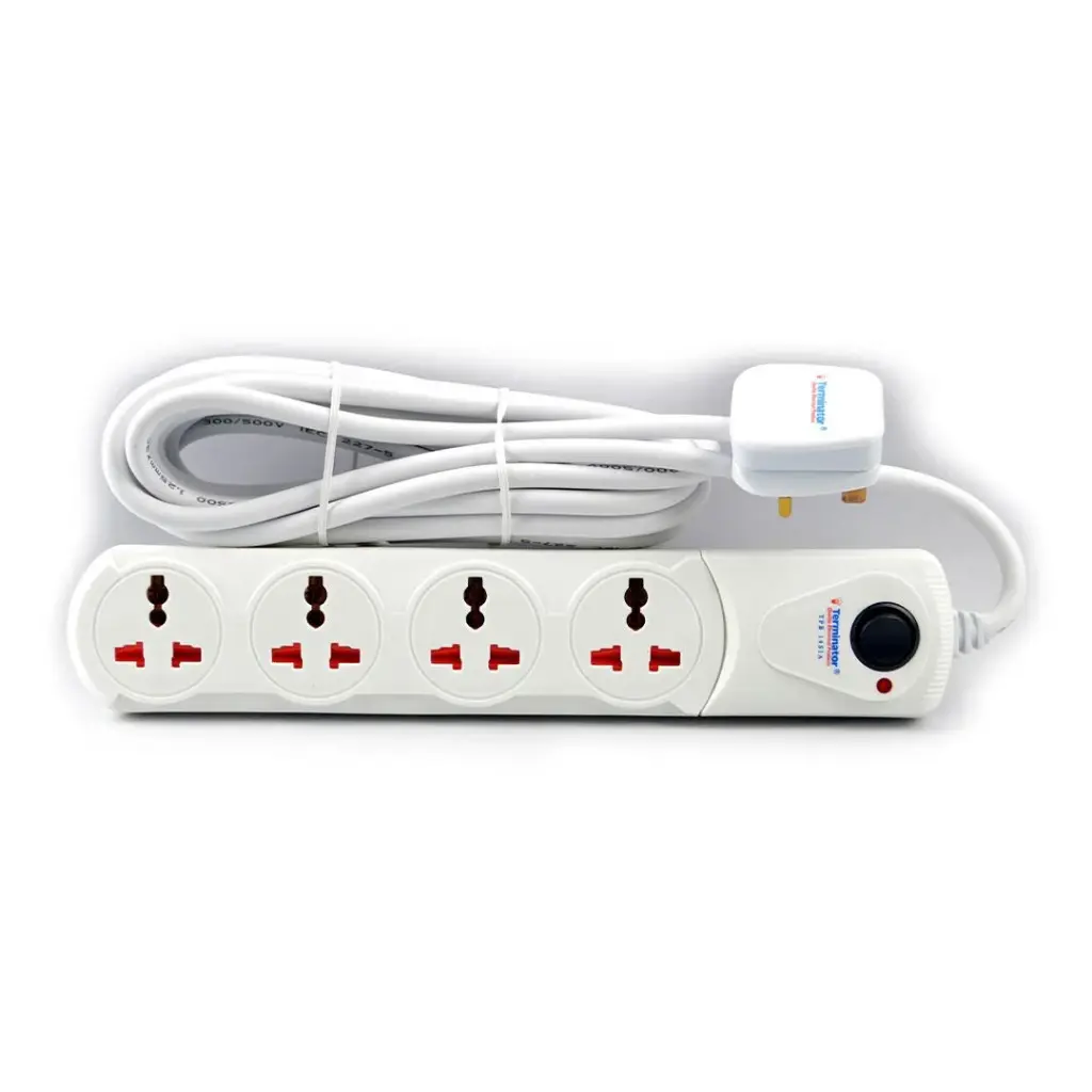 [TPB 14SIA-3M] Terminator 4 Way Universal Power Extension Socket 1.25mm2 Cable Single Switch On/Off Single LED 3M Cable 13A