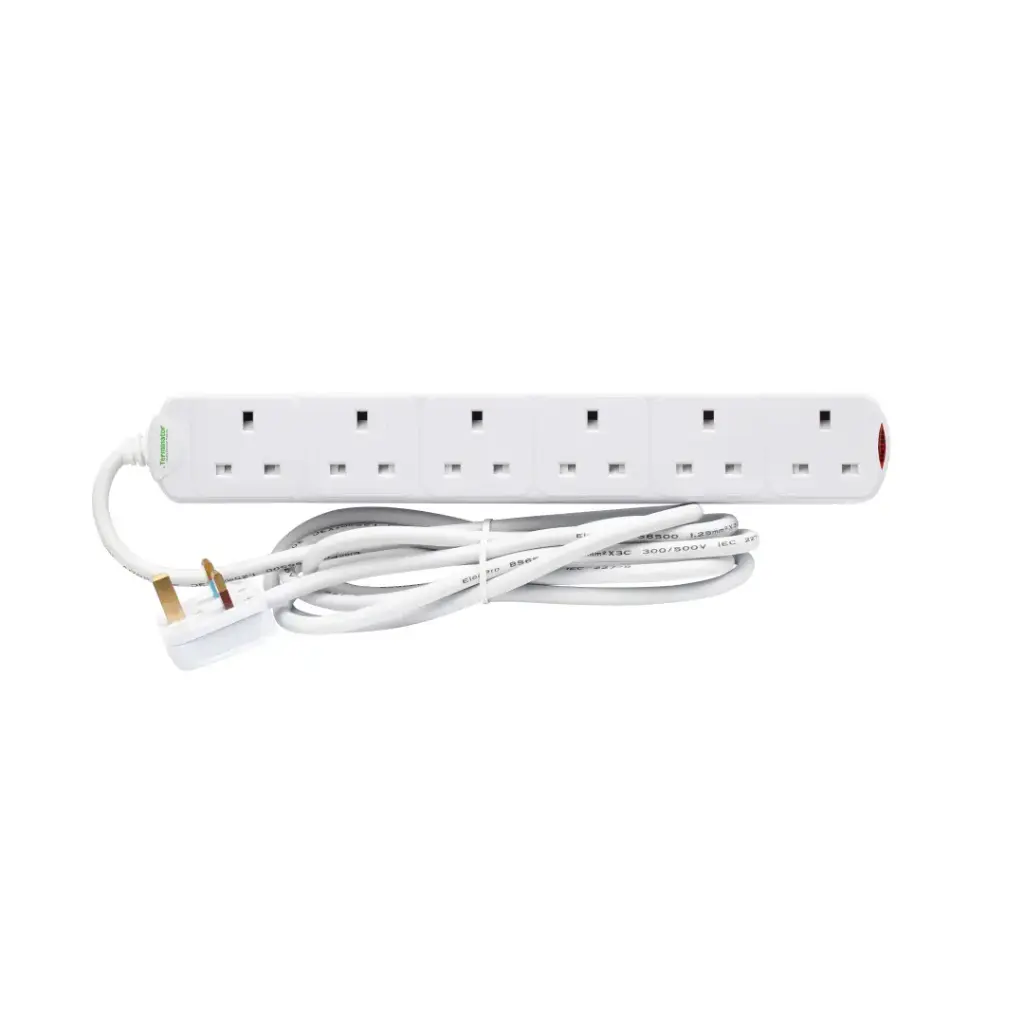 Terminator 6 Way UK Power Extension Socket 3M 1.25mm2 Cable 13A Plug