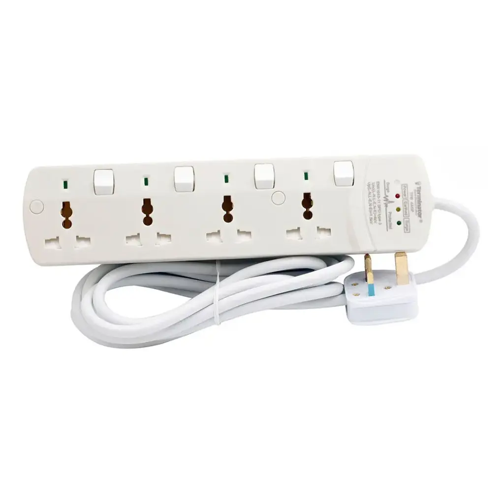 [TPB 4ASP-5M] Terminator 4 Way Universal Power Extension Socket With 3 LED Surge Protection Individual Switches & Indicators 5M 13A