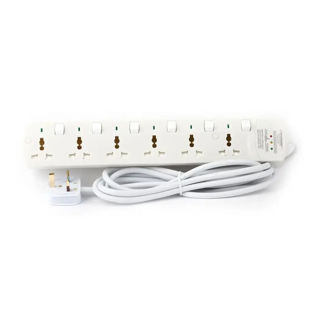 [TPB 6ASP] Terminator 6 Way Universal Power Extension Socket With 3 LED Surge Protection Individual Switches & Indicators 3M 13A