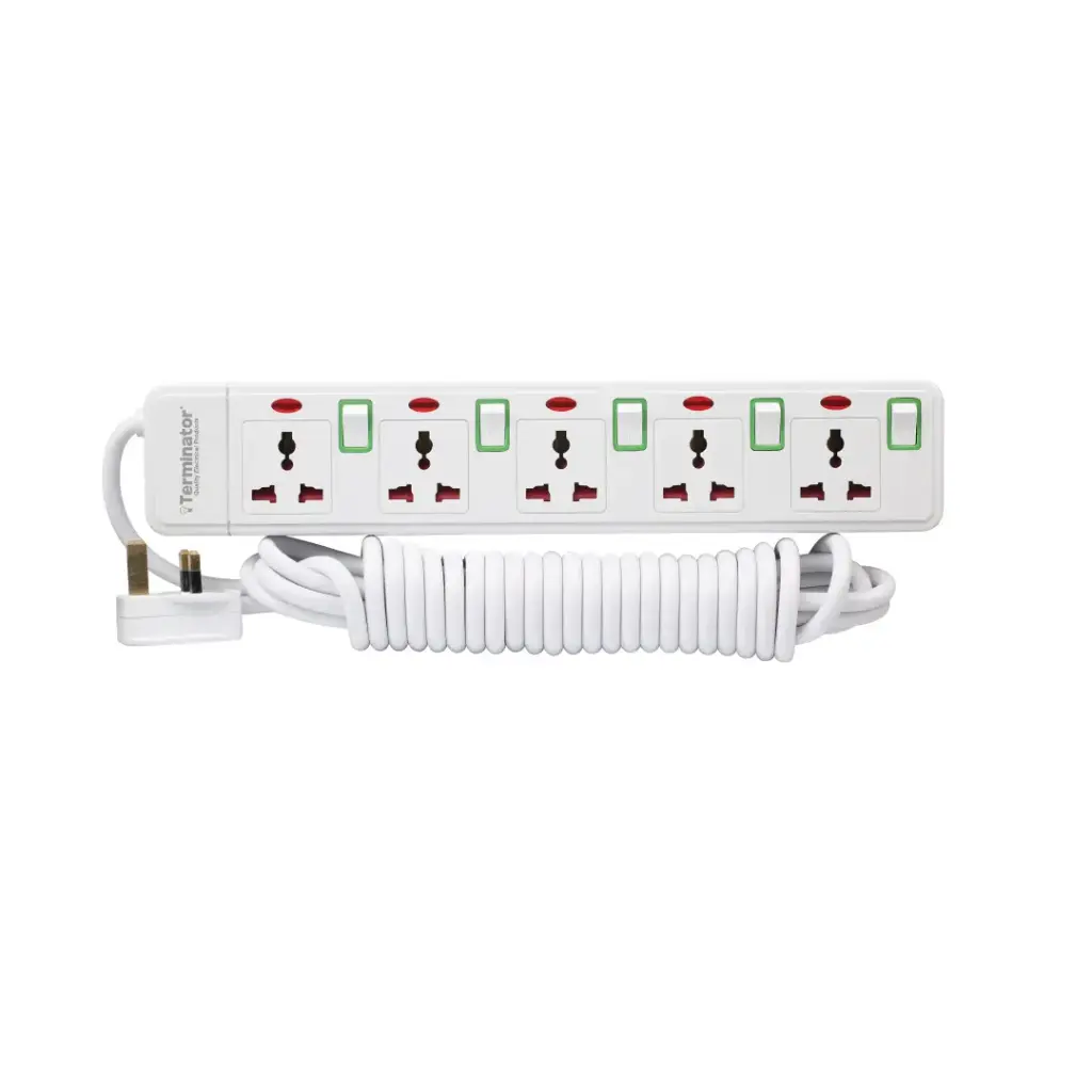 [TPB 415N-3M] Terminator 5 Way Universal Power Extension Socket With Green Border Switches & Indicators 3M 13A