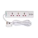 Terminator 3 Way Universal Power Extension Socket With 2USB 2.4A, Master Switch, Indicator and 2M Cable