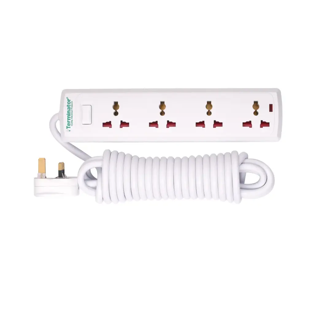 Terminator 4 Way Universal Power Extension Socket With Master Switch, Indicator and 5M Cable