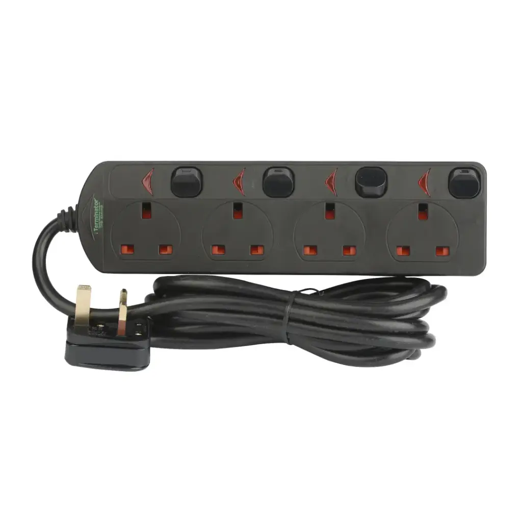 [TPB 834UKB] Terminator 4 Way UK Power Extension Socket (Black)