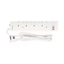 Terminator 4 Way UK Power Extension Socket With 3USB 3.1Amp (A & C Type), Overload Protection, Individual Switches, Indicators, 1.25mm² Cable 3M & 13A Fused Moulded Plug