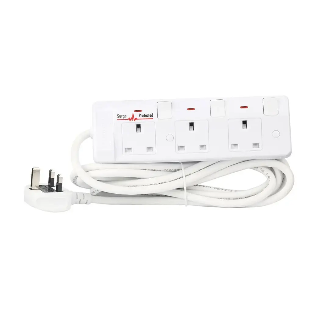 [TPB 883-3M] Terminator 3 Way UK Power Extension Socket, Surge Protection, Double Pole Switches, 1.50mm² Cable 3M 13A Plug