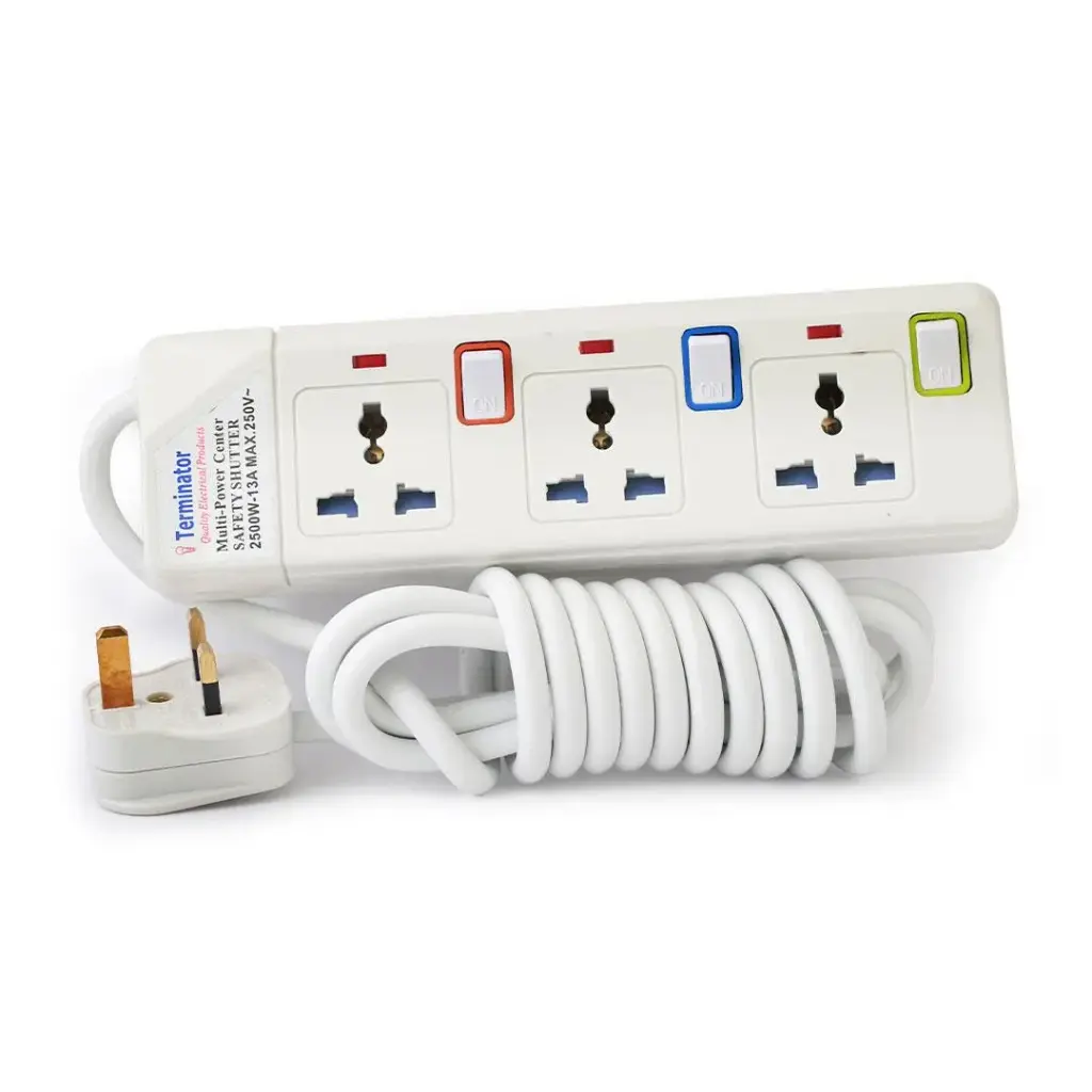 [TPB 913-2RP-5M] Terminator 3 Way Universal Power Extension Socket With Individual Switches & Indicators 5M 2RP