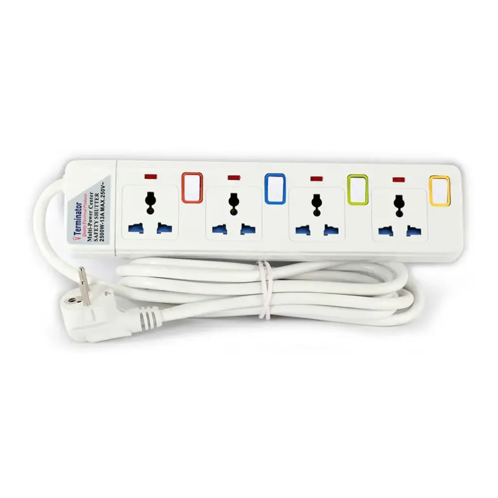 [TPB 914-2RP] Terminator 4 Way Universal Power Extension Socket With Individual Switches & indicator 3M Cable Suchko Plug