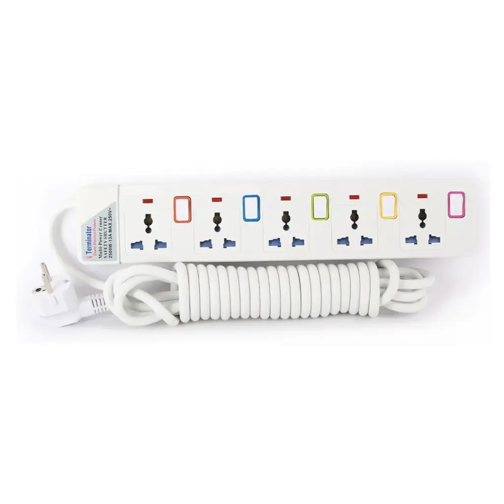 [TPB 915-2RP] Terminator 5 Way Universal Power Extension Socket With Individual Switches & Indicators 3M Suchko Plug