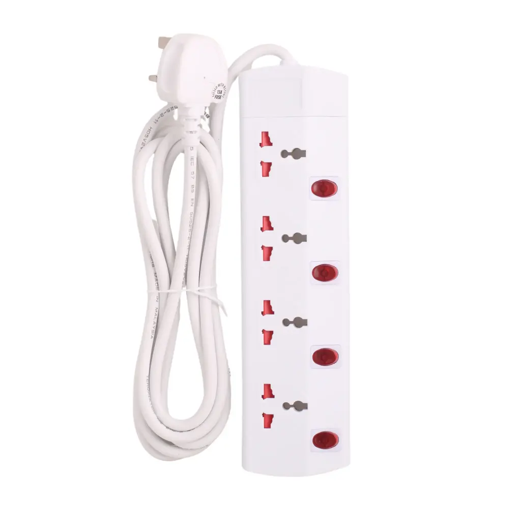 [TPB 984-3M] Terminator 4 Way Universal Power Extension Socket, Individual Switches with Neon Indicator, 1.25mm² Cable 3M & 13A Fused Plug