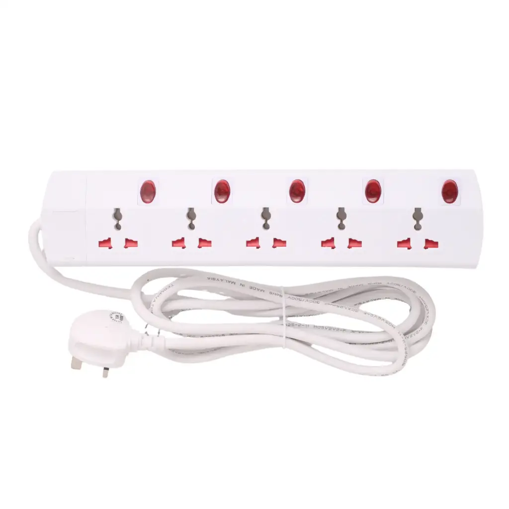[TPB 985-3M] Terminator 5 Way Universal Power Extension Socket, Individual Switches with Neon Indicator, 1.25mm² Cable 3M & 13A Fused Plug