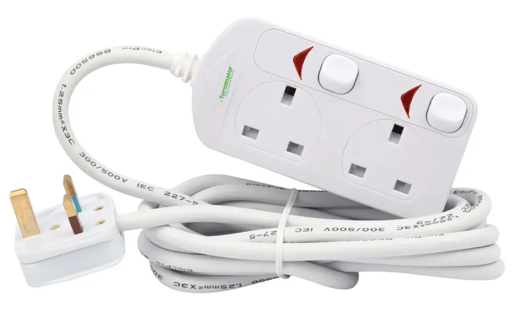 [TPB-832UK-5M] Terminator 2 Way UK Power Extension Socket With Individual Switches 5M 1.25mm2 Cable 13A Plug