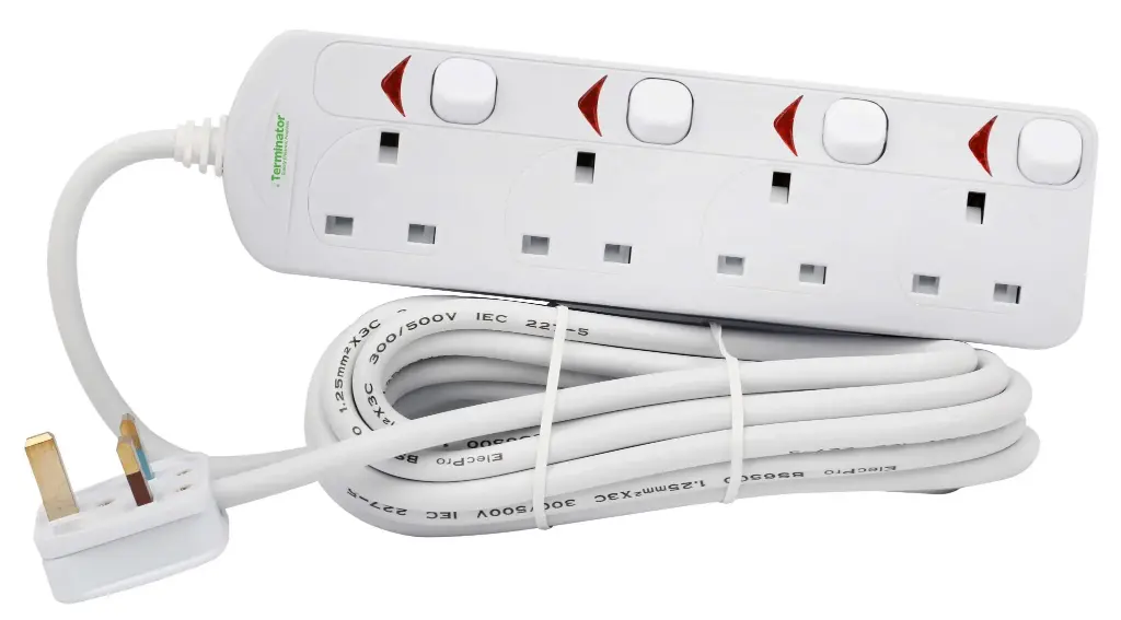 [TPB-834UK] Terminator 4 Way UK Power Extension Socket With Individual Switches 3M 1.25mm2 Cable 13A Plug