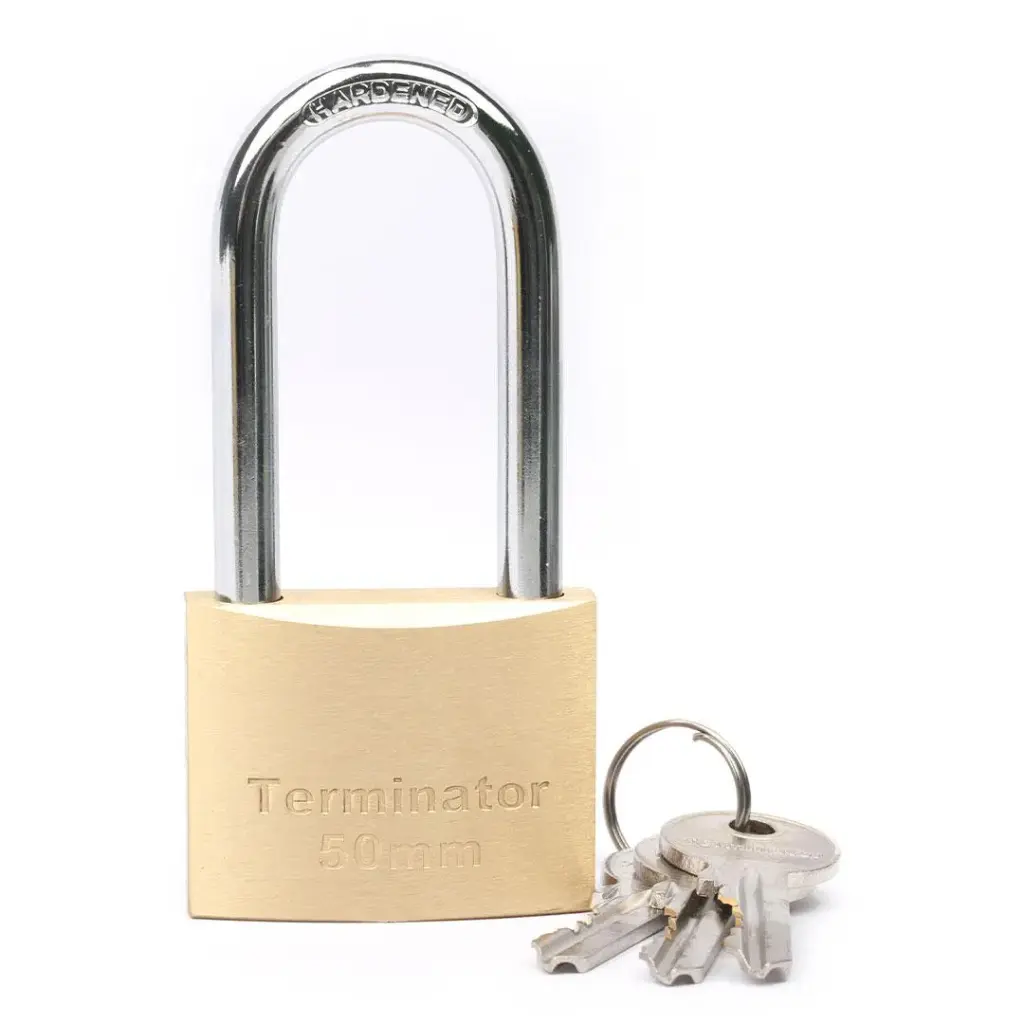 [TPL 7550L] Terminator Long Shackle Brass Pad lock (50mm) with 3 keys