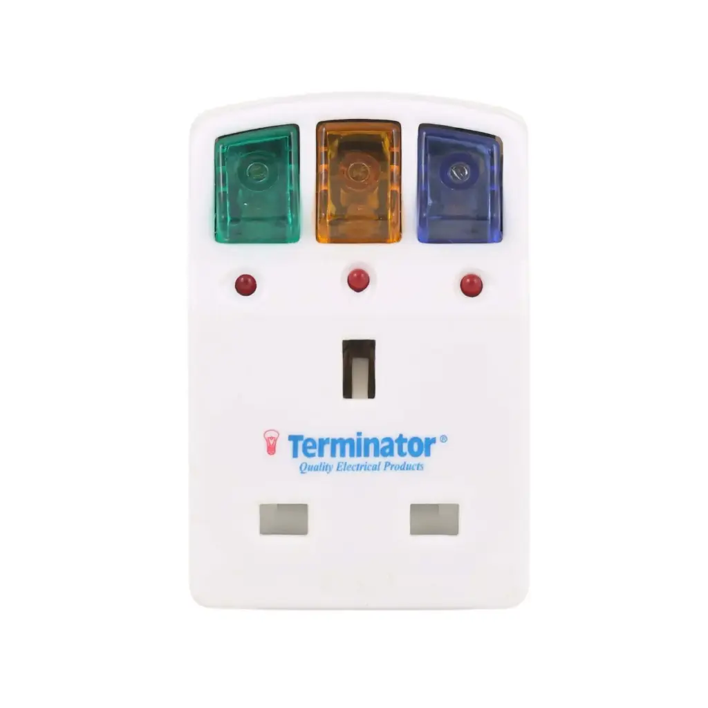 Terminator 3 Way UK Multi Adaptor 3 Pin With Indicator And Individual Switches Fitted 13A Fuse