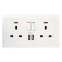Terminator Wall Plate with 2 UK Sockets, Switches, Neon Indicator and 2 USB