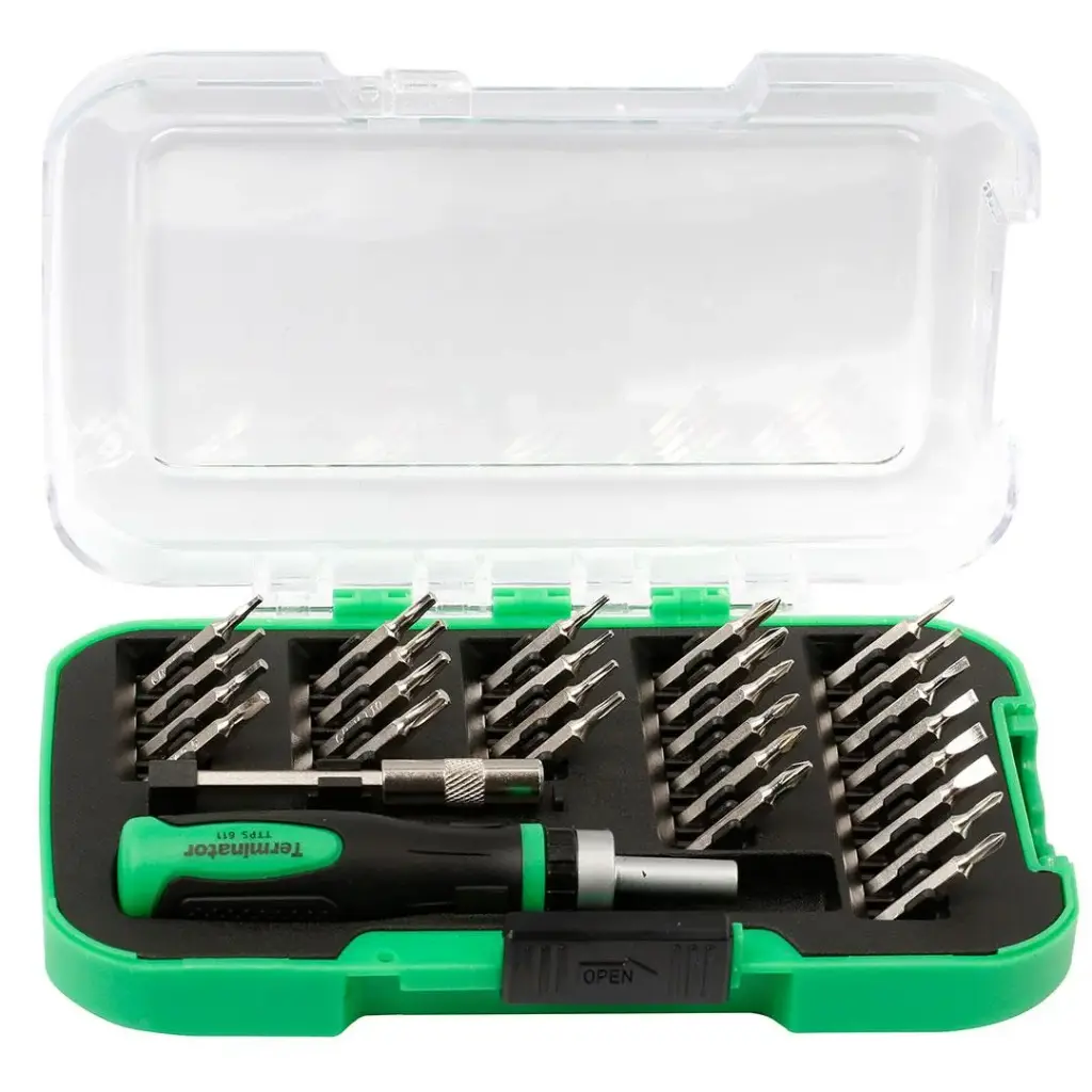 [TTPS 611] Terminator Screw Driver Set 28 Pcs, 1 Pc Precision Screwdriver,1 Pc Multi Function Holder & 26 Pcs Precision Bit