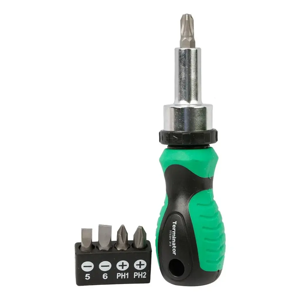 Terminator Screw Driver Set 5 in 1, 1 Pc Ratchet Screwdriver & 5 Pcs Bits